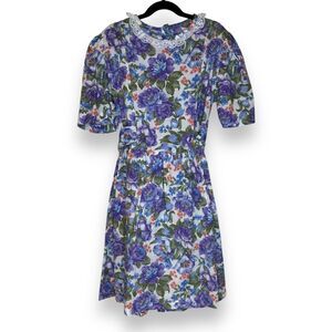 VTG Girl's Floral Party Dress Size 14.5 Lace Trim Purple Tie Waist Girly Button